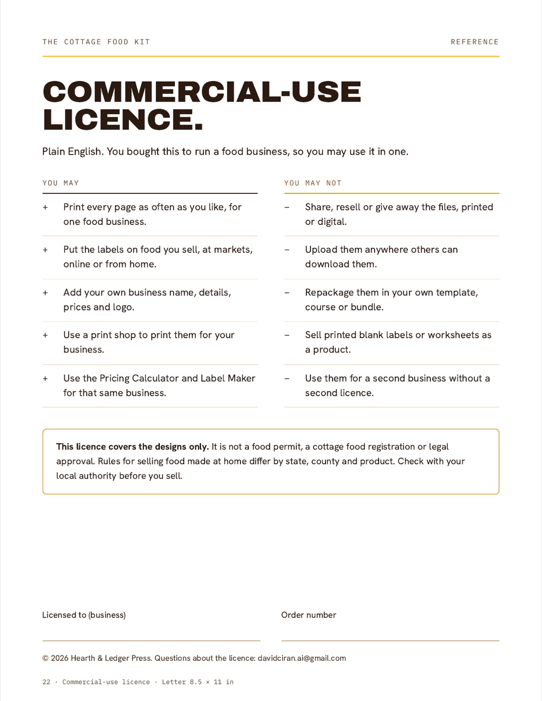 Commercial-use licence page