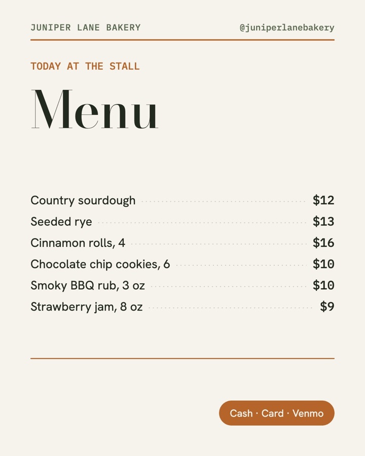 Menu and price list post in the Original style