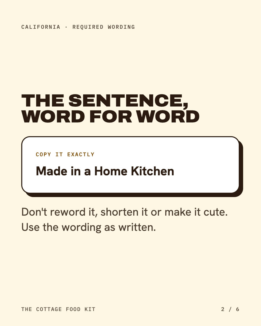 California cottage food label statement, word for word