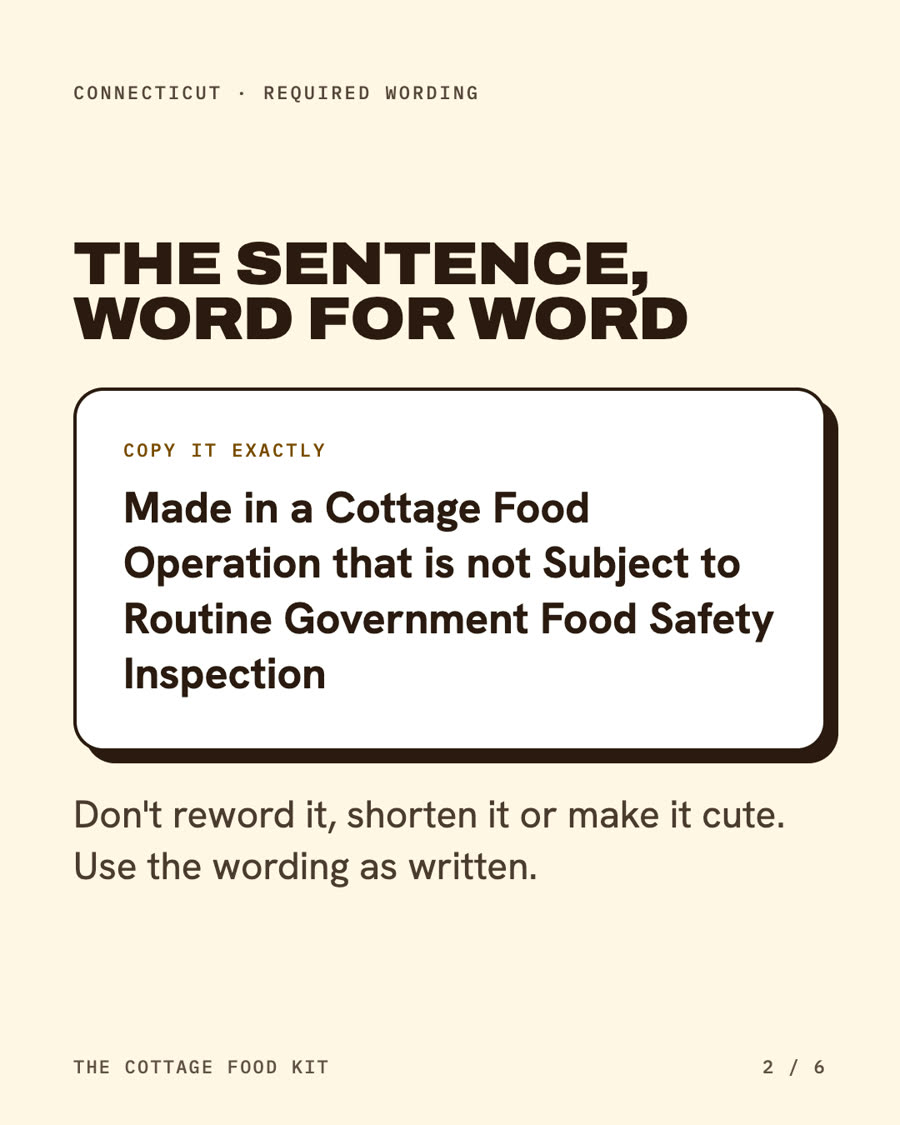 Connecticut cottage food label statement, word for word