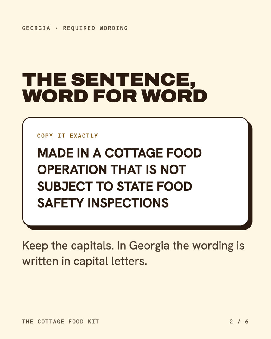 Georgia cottage food label statement, word for word