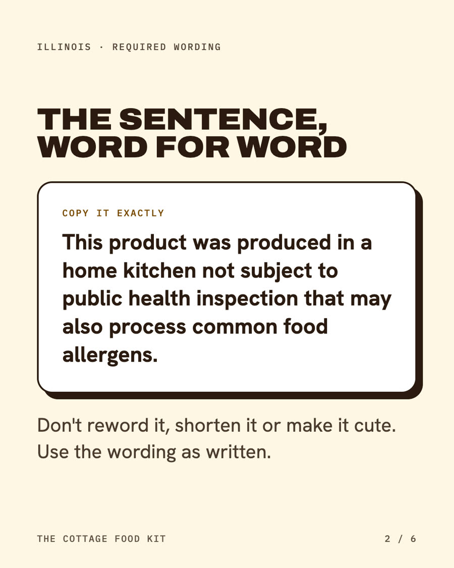 Illinois cottage food label statement, word for word