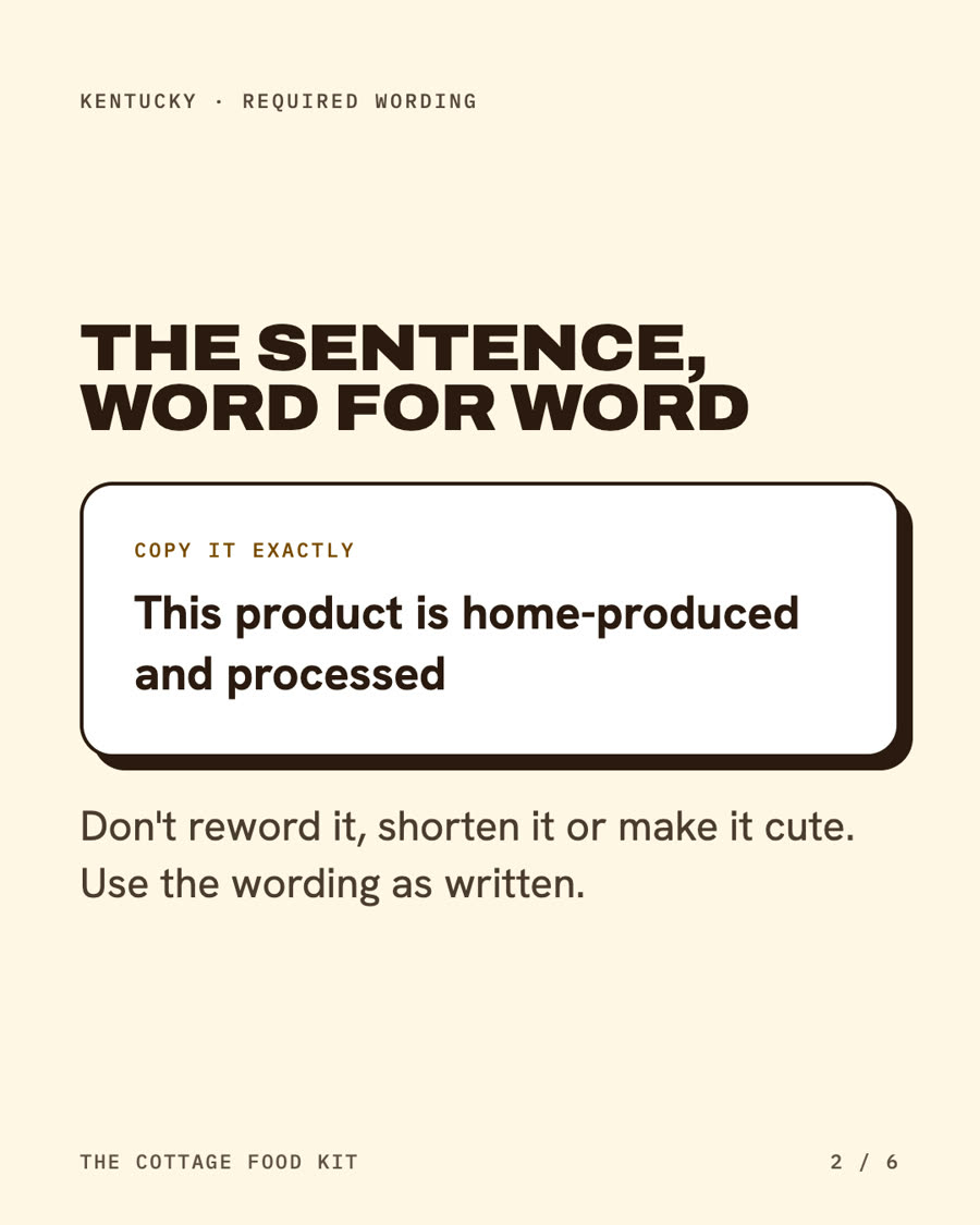 Kentucky cottage food label statement, word for word