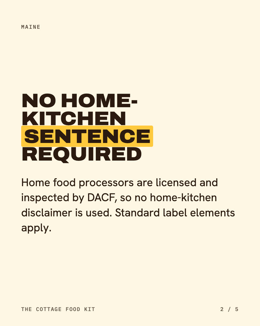 Maine cottage food label statement, word for word