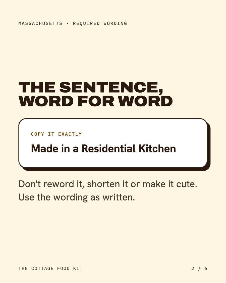 Massachusetts cottage food label statement, word for word