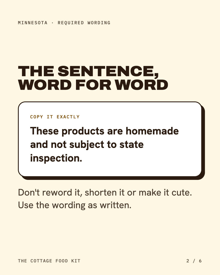 Minnesota cottage food label statement, word for word