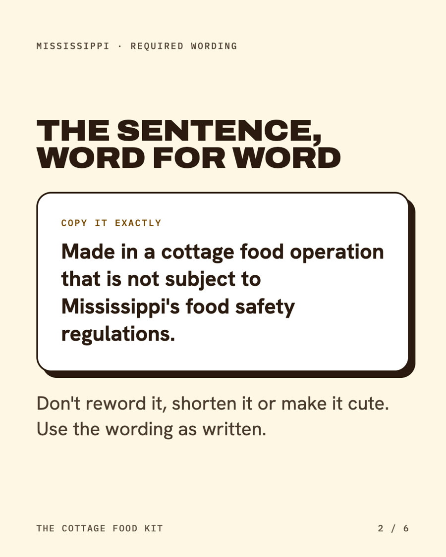 Mississippi cottage food label statement, word for word