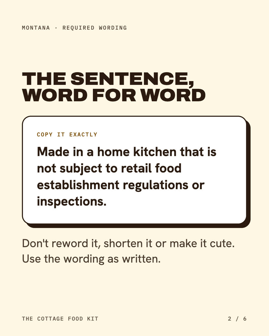 Montana cottage food label statement, word for word