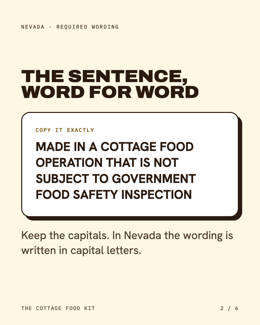 Nevada cottage food label statement, word for word