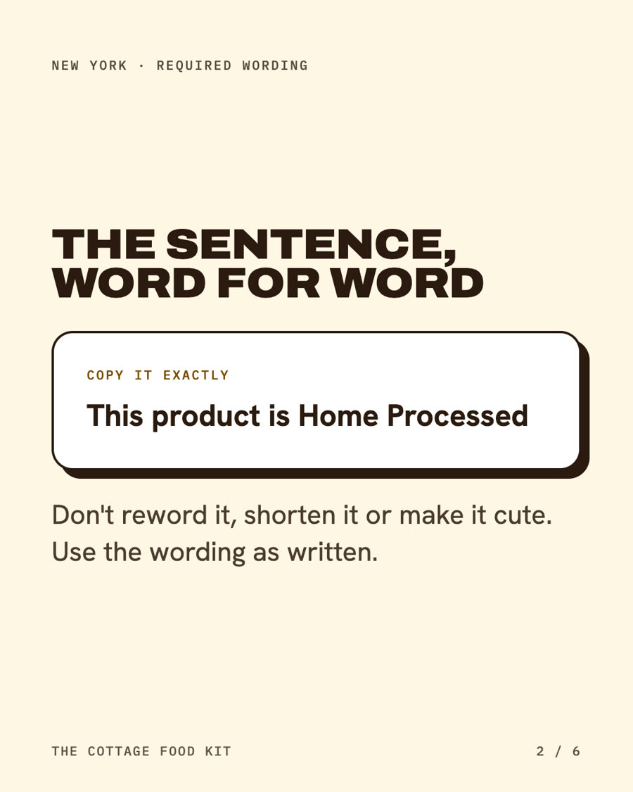 New York cottage food label statement, word for word
