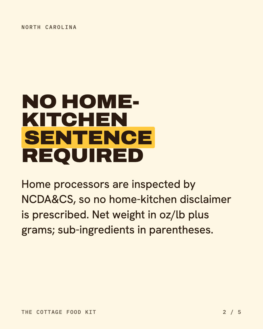 North Carolina cottage food label statement, word for word
