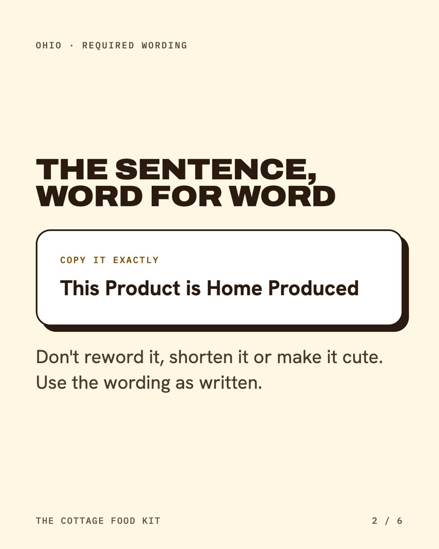 Ohio cottage food label statement, word for word
