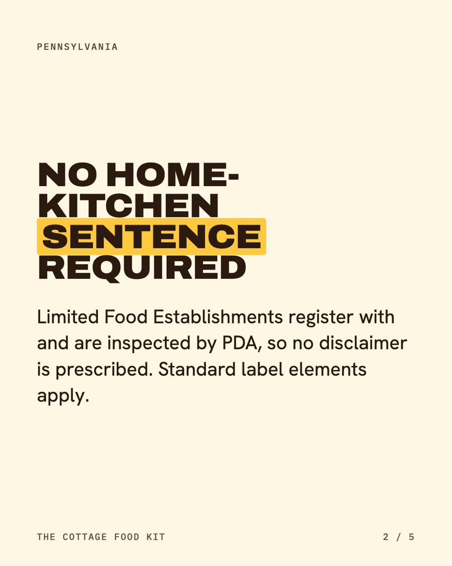 Pennsylvania cottage food label statement, word for word