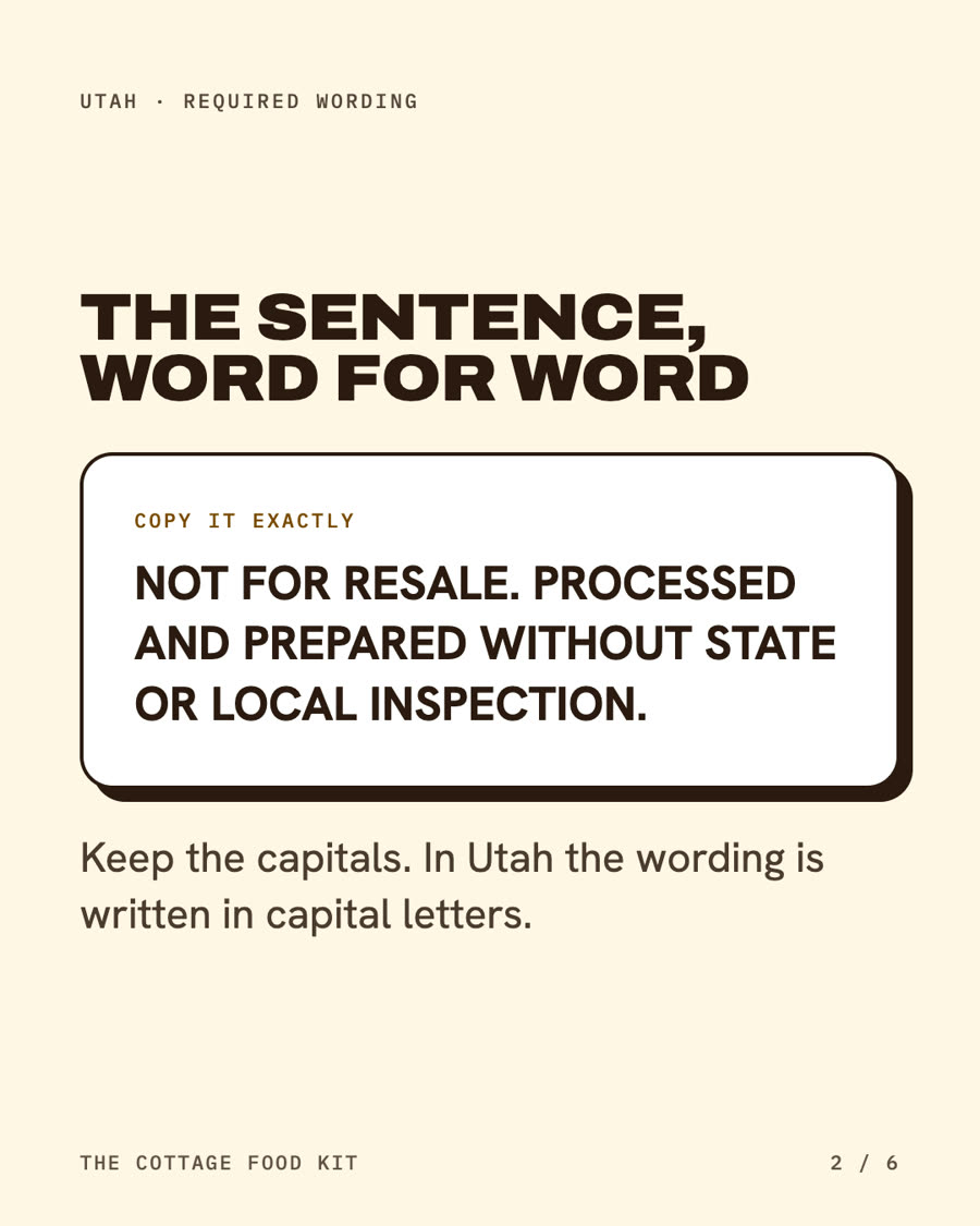 Utah cottage food label statement, word for word