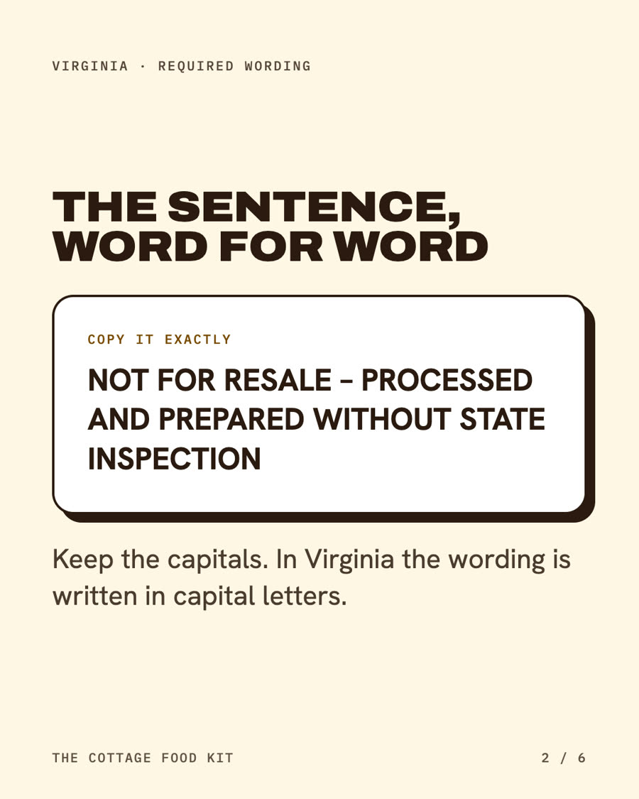 Virginia cottage food label statement, word for word