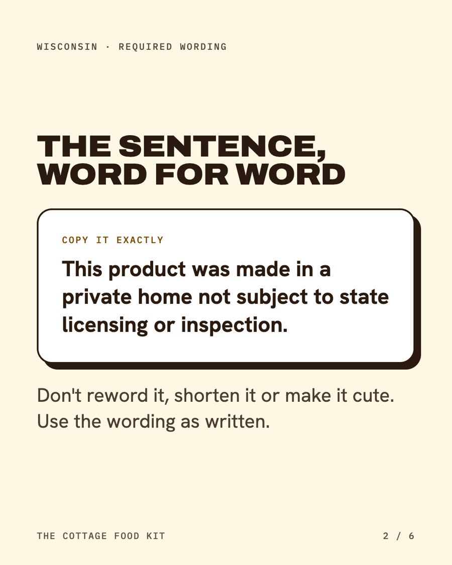 Wisconsin cottage food label statement, word for word