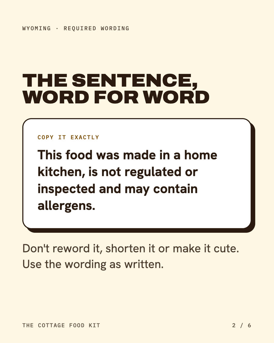 Wyoming cottage food label statement, word for word
